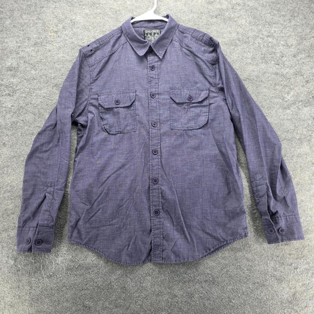 Straight Faded Shirt Mens M Purple Chambray Long Sleeve Button Up Regular Fit